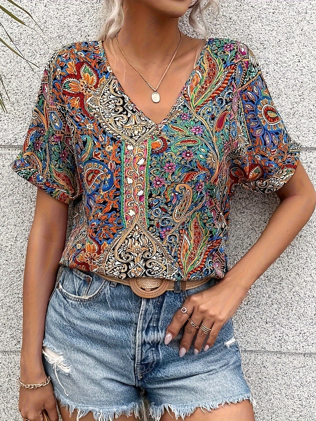 Marina – Art Print V-Neck Blouse