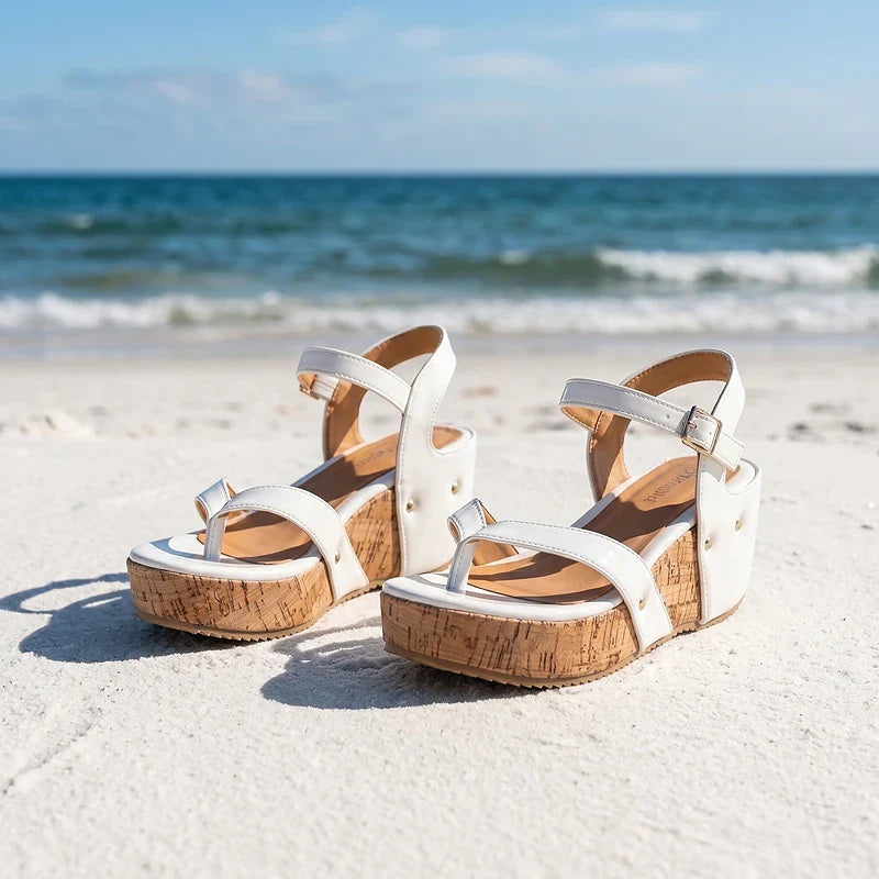 Annika | Gold-Studded Wedge Sandals