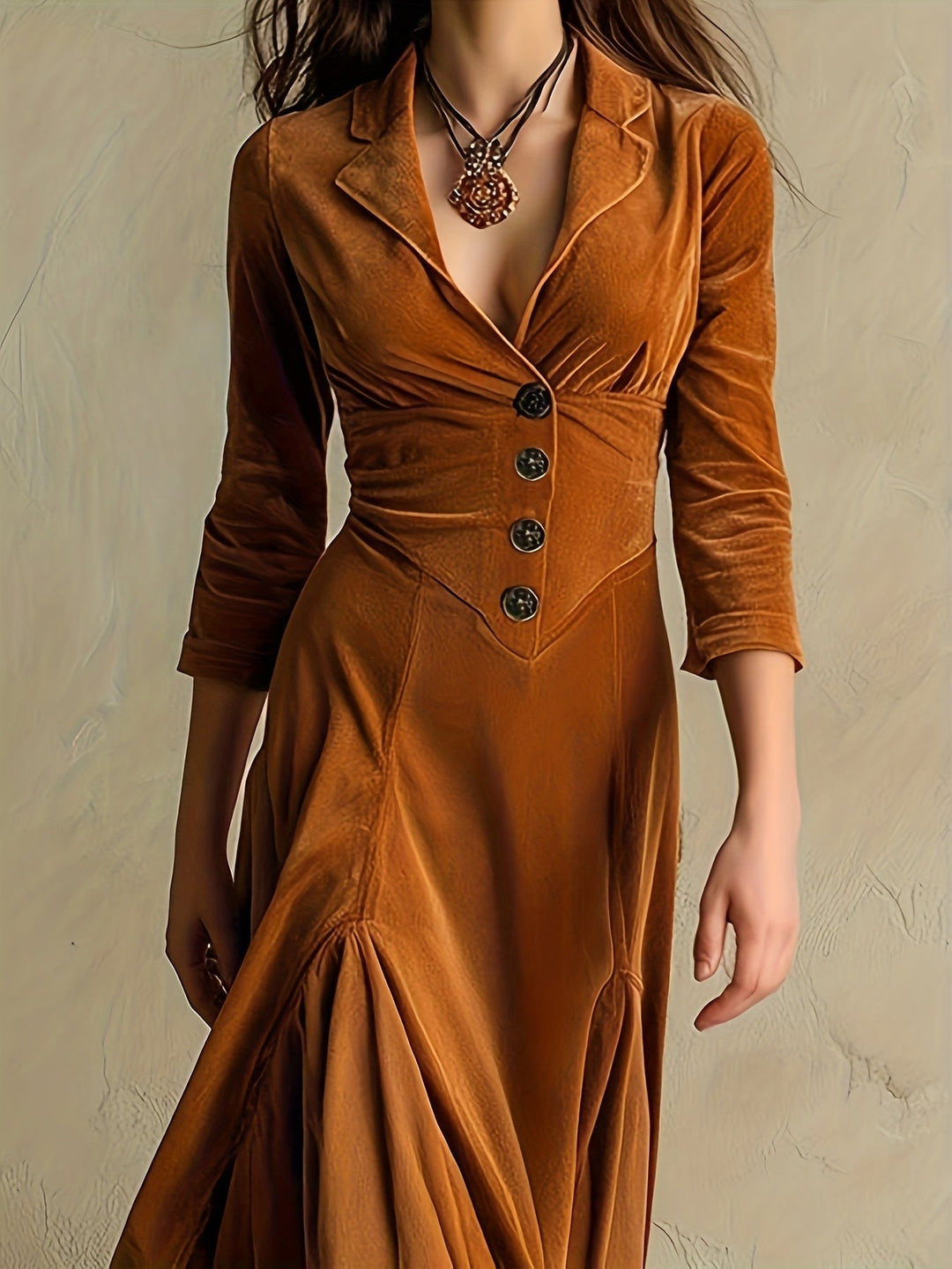 Ella | Elegant Button-Front Collar Dress with 7/8 Sleeve
