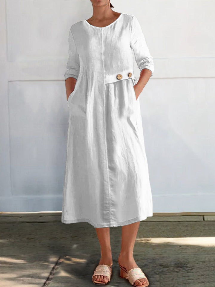 Rin – Midi Dress with 3/4 Sleeves &amp; Side Pockets