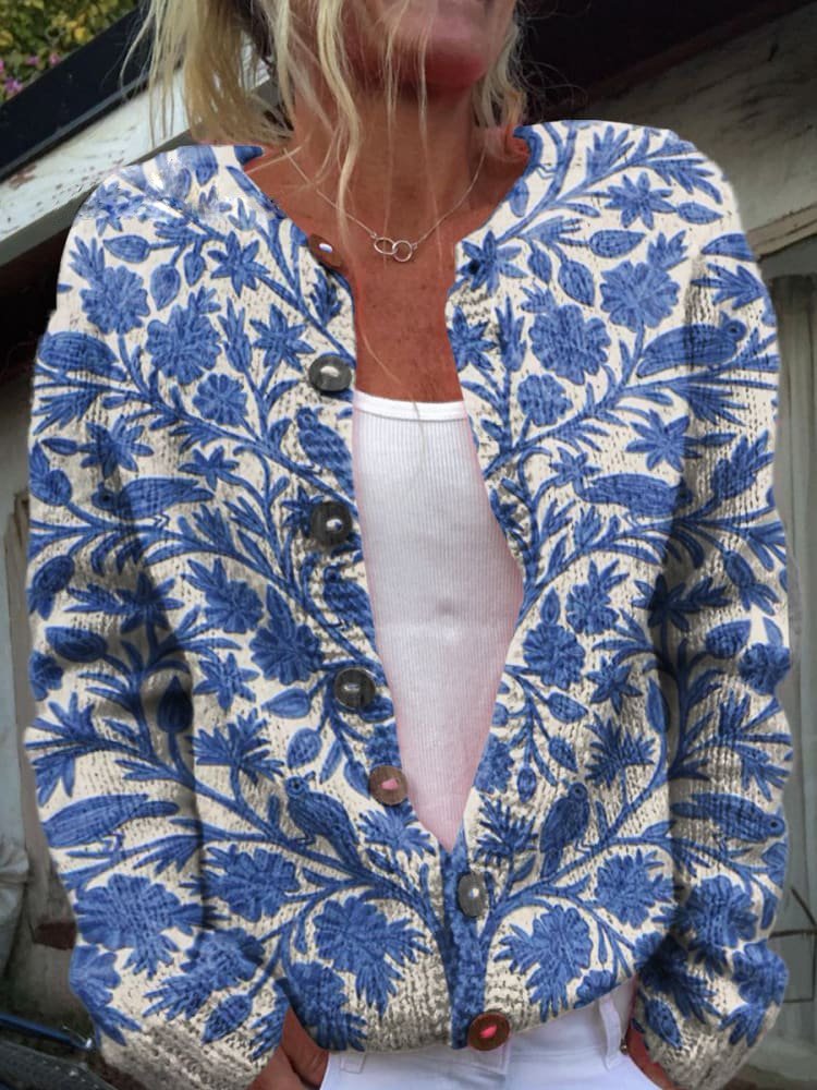 Liezel – Floral Cardigan with Button-Down Front