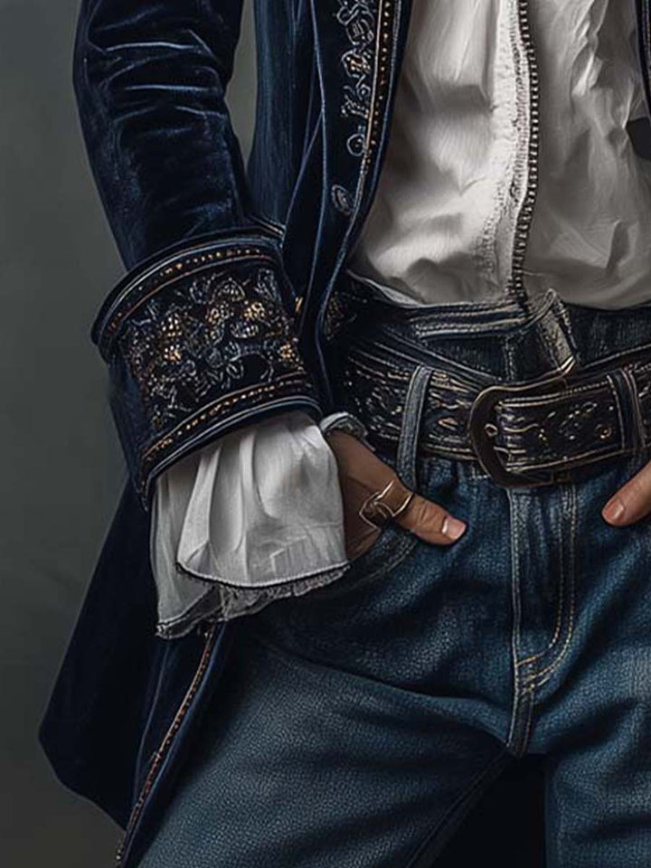 Margaret | Navy Blue Embroidered Longline Jacket