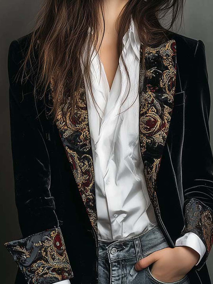 Veronica | Black Baroque Blazer with Lapels