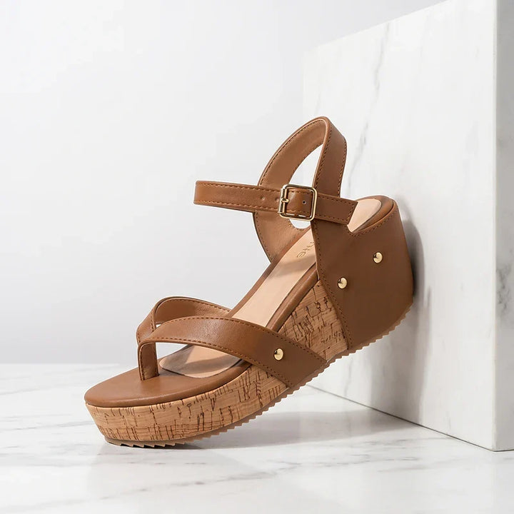 Annika | Gold-Studded Wedge Sandals