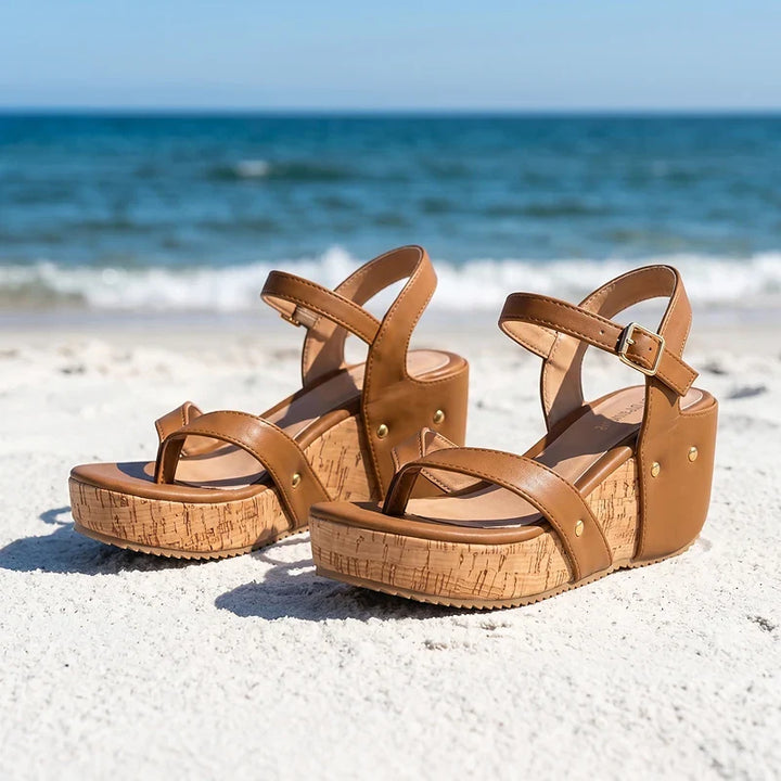 Annika | Gold-Studded Wedge Sandals