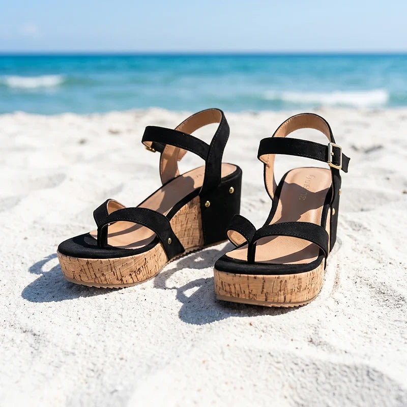 Annika | Gold-Studded Wedge Sandals