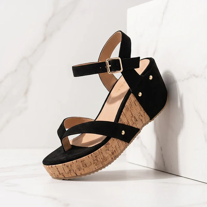 Annika | Gold-Studded Wedge Sandals