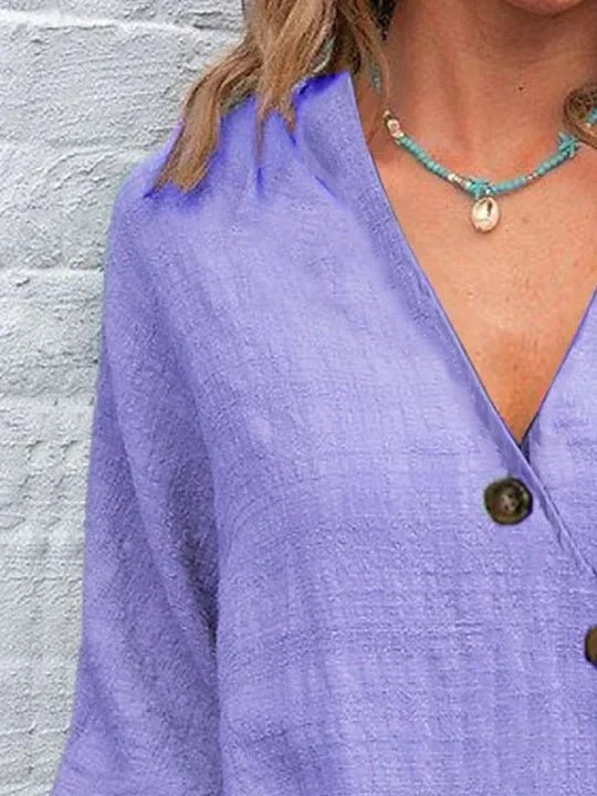 Zele – V-Neck Long Sleeve Top with Cuff Detail