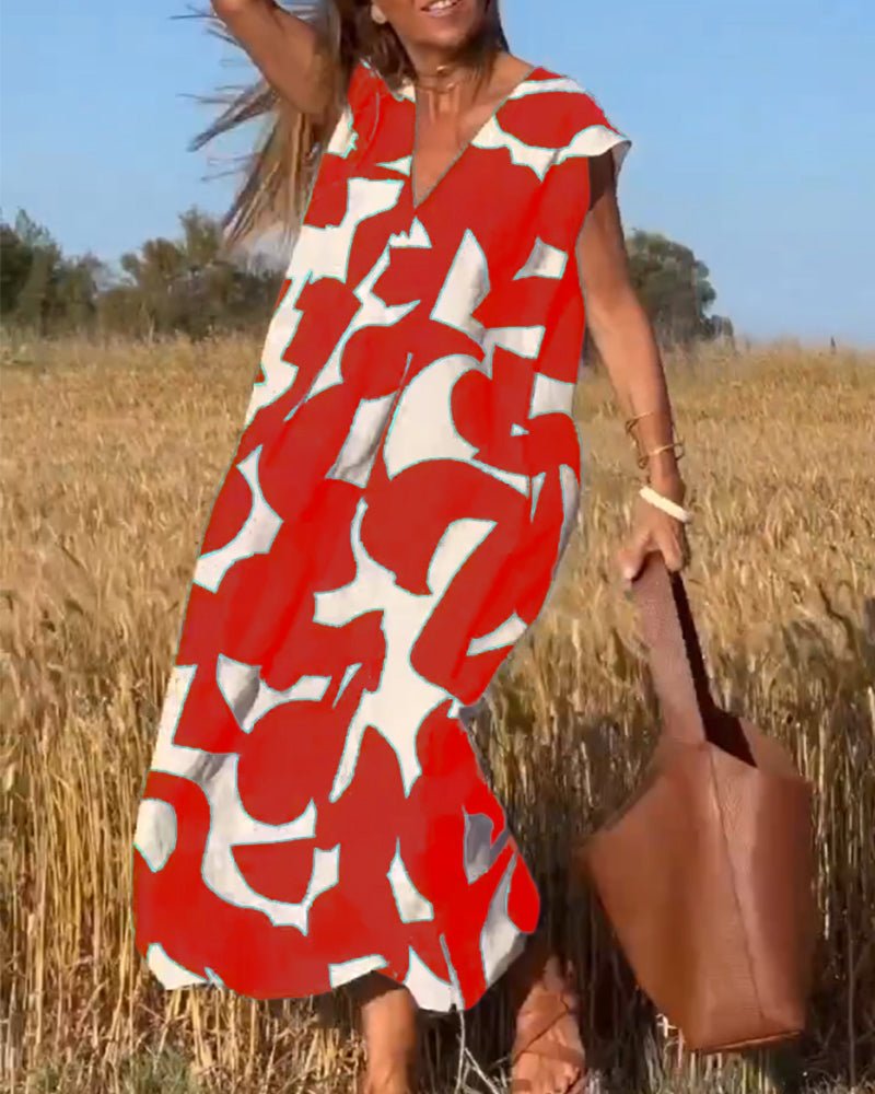 Amelia – Printed V-Neck Maxi Dress
