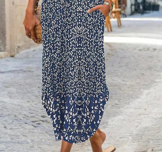 Emilia – Printed Maxi Dress with Cap Sleeves