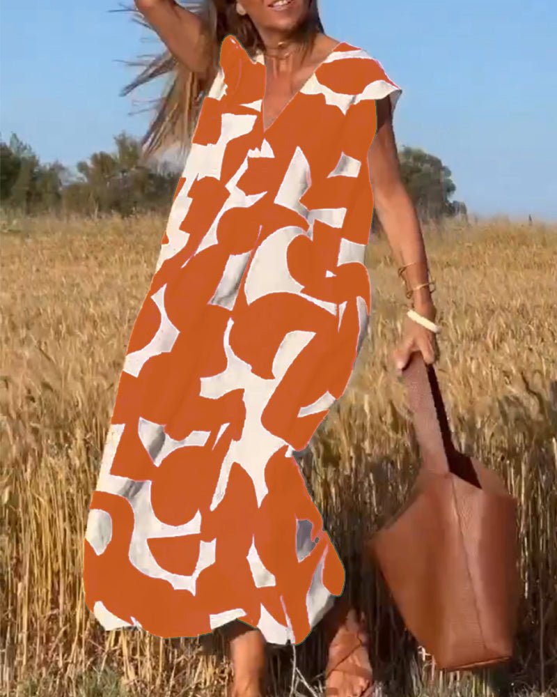 Amelia – Printed V-Neck Maxi Dress