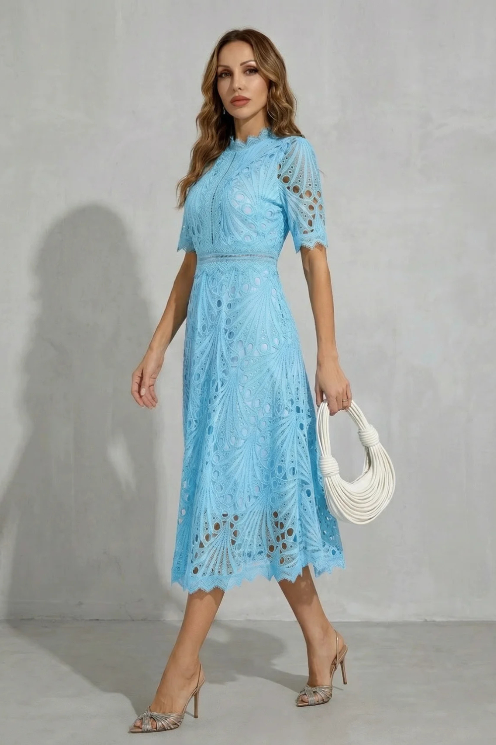 Charlisse | Ornate lace refinement – High-neck midi dress