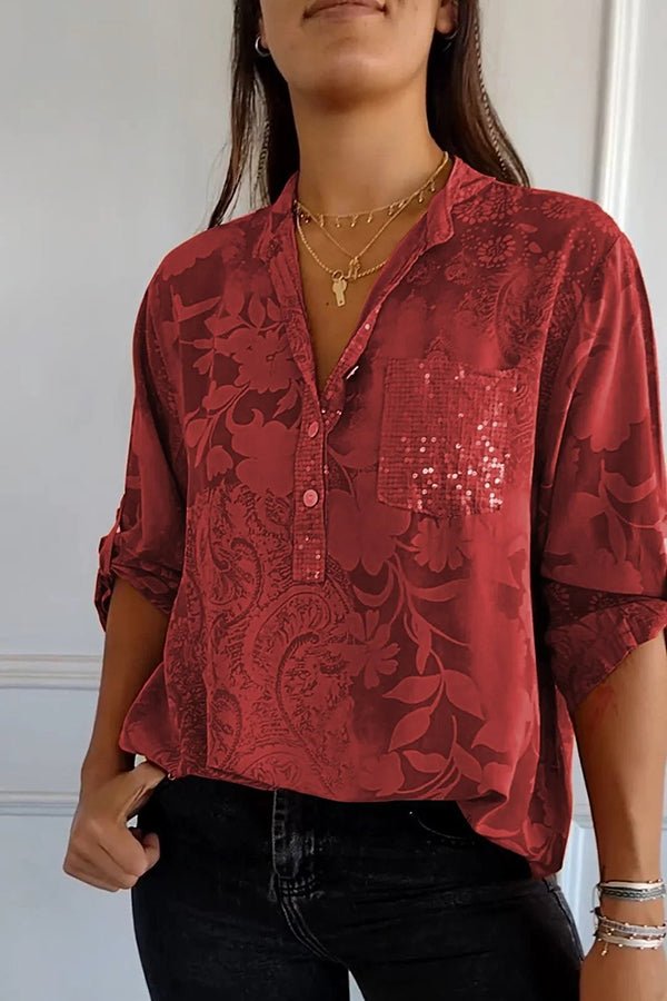 Pauline – Sequin Top with Lapel Neckline