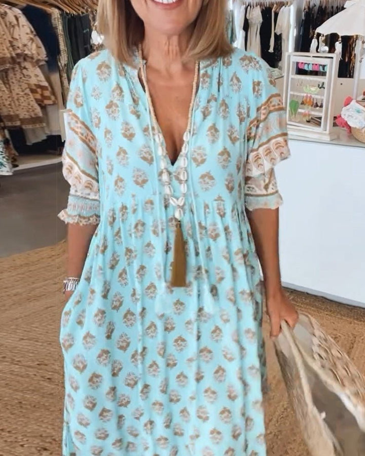 Mana – Floral V-Neck Midi Dress