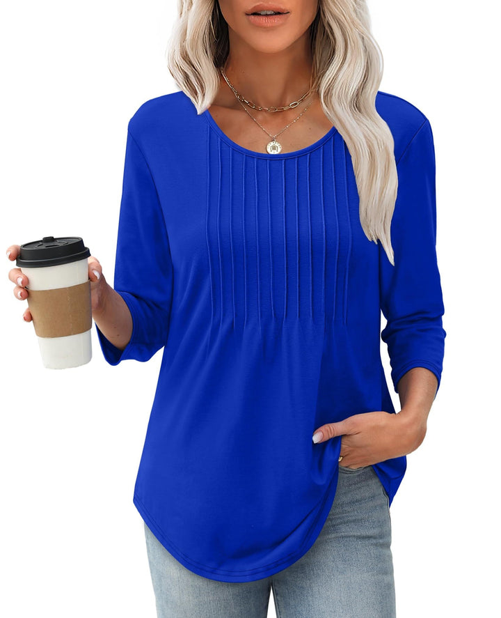 Trixie – Pleated Tunic Top with 3/4 Sleeves