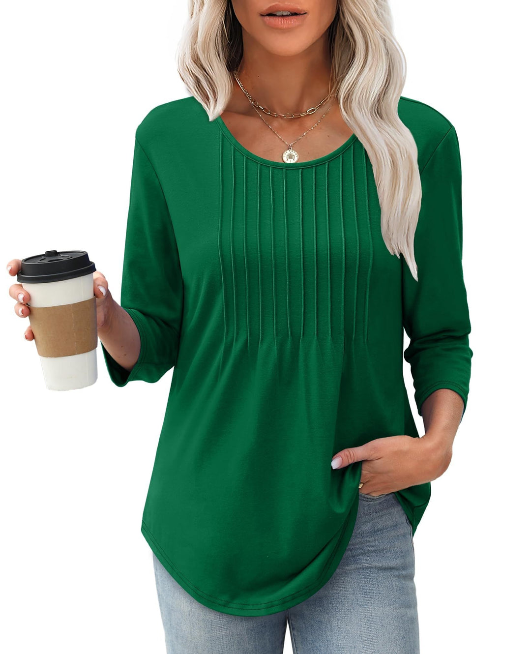 Trixie – Pleated Tunic Top with 3/4 Sleeves
