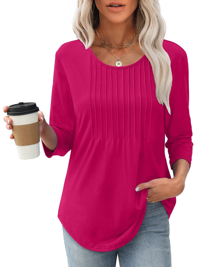 Trixie – Pleated Tunic Top with 3/4 Sleeves