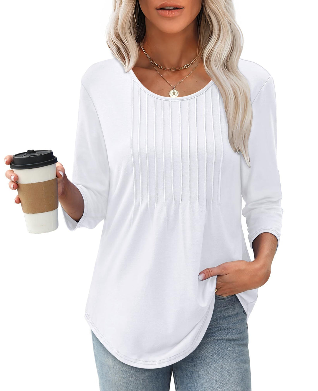 Trixie – Pleated Tunic Top with 3/4 Sleeves