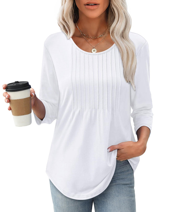 Trixie – Pleated Tunic Top with 3/4 Sleeves