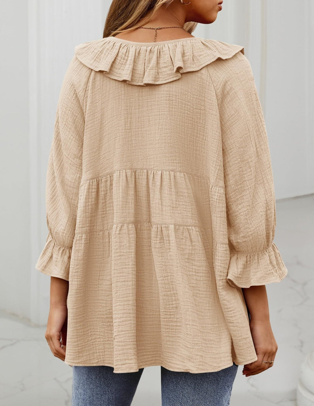 Micaela – Ruffle Hem Tunic with Tie-Front Detail