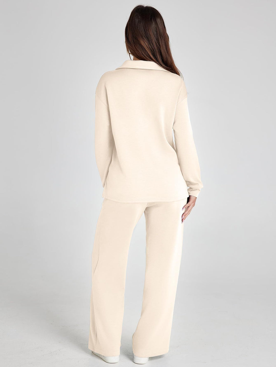 Lanie – V-Neck Polo Lounge Set with Wide-Leg Pants