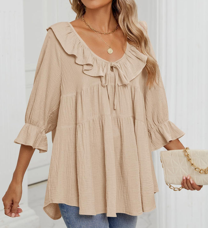 Micaela – Ruffle Hem Tunic with Tie-Front Detail