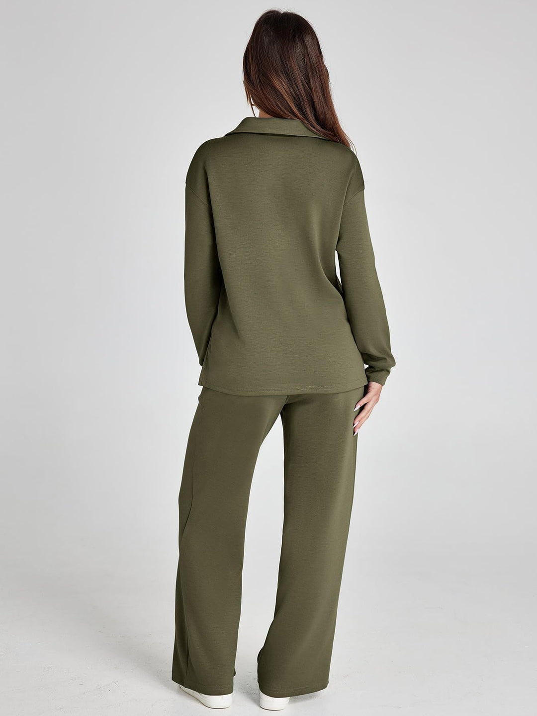 Lanie – V-Neck Polo Lounge Set with Wide-Leg Pants