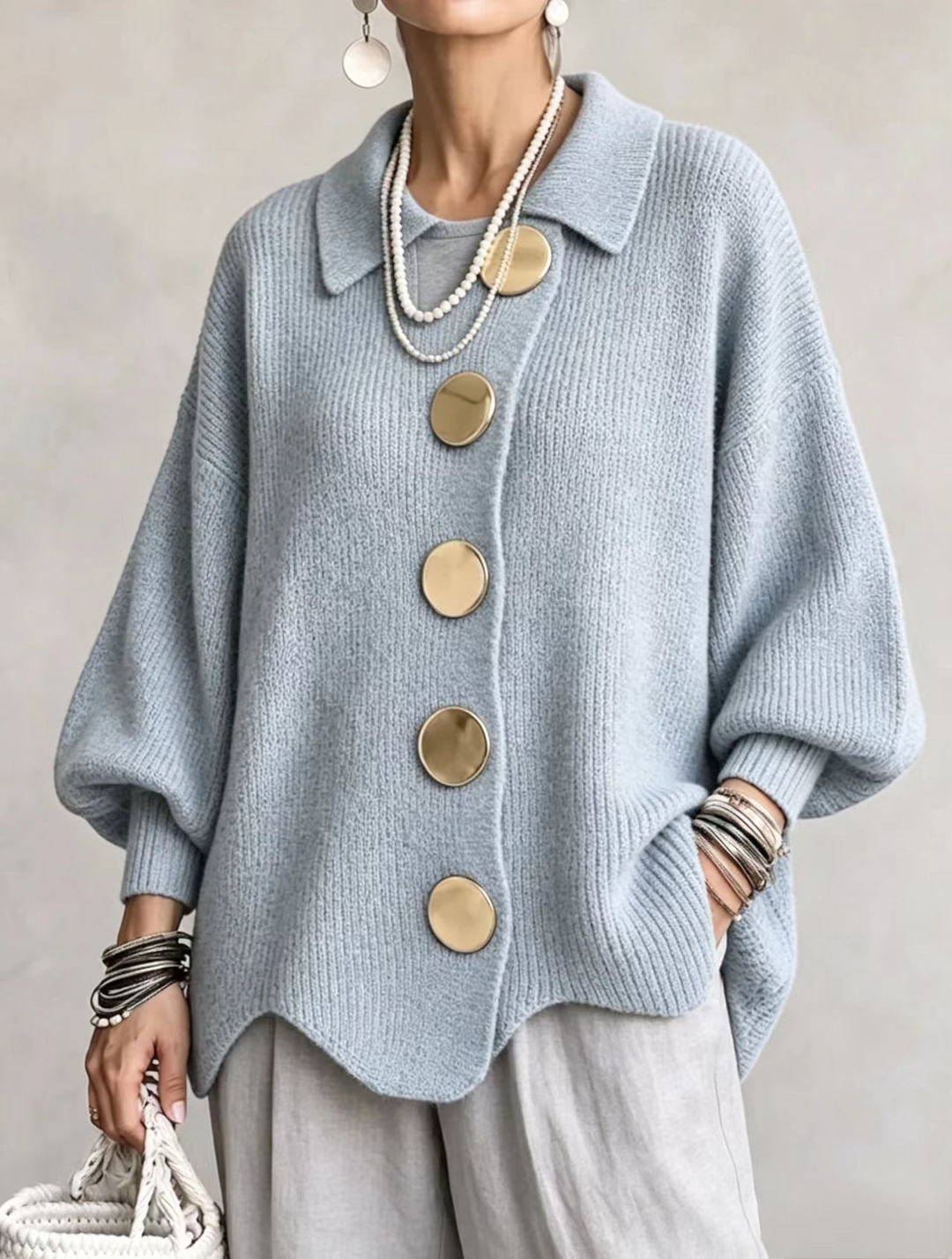 Isadora | Oversized Collared Button Cardigan