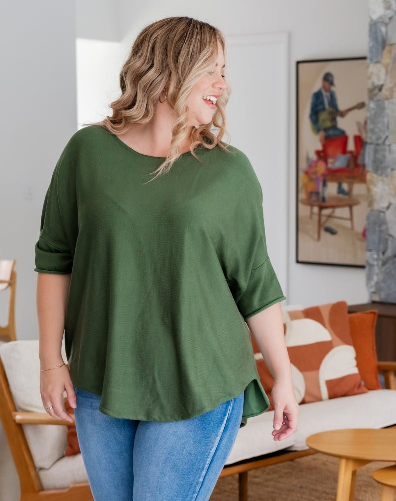 Mary – Batwing Knit Top with High-Low Hem