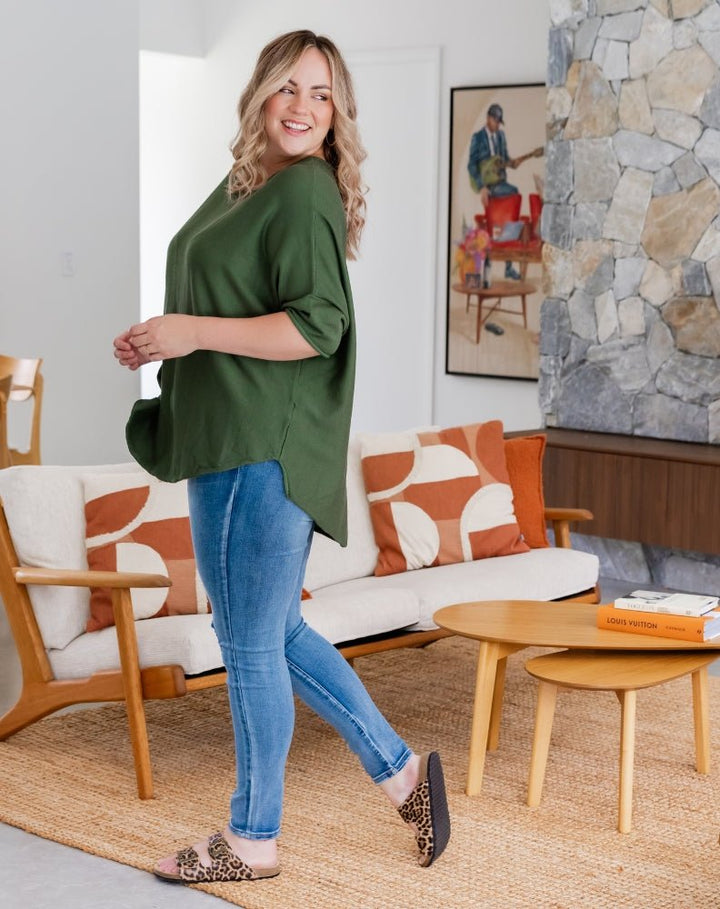 Mary – Batwing Knit Top with High-Low Hem