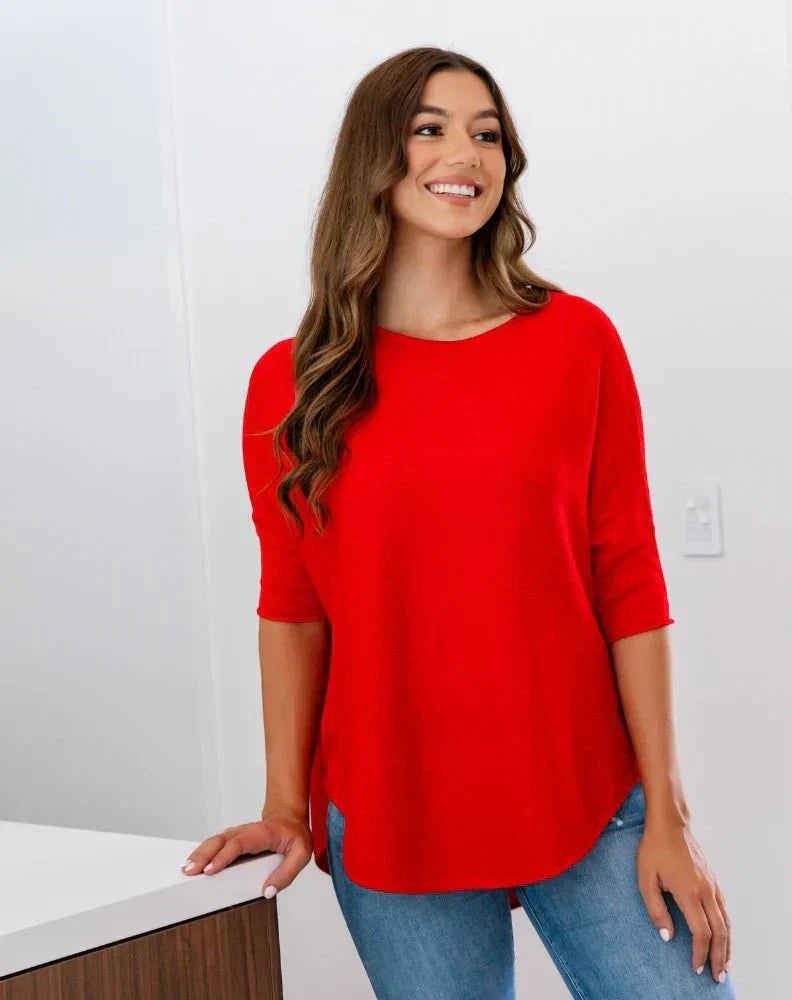 Mary – Batwing Knit Top with High-Low Hem