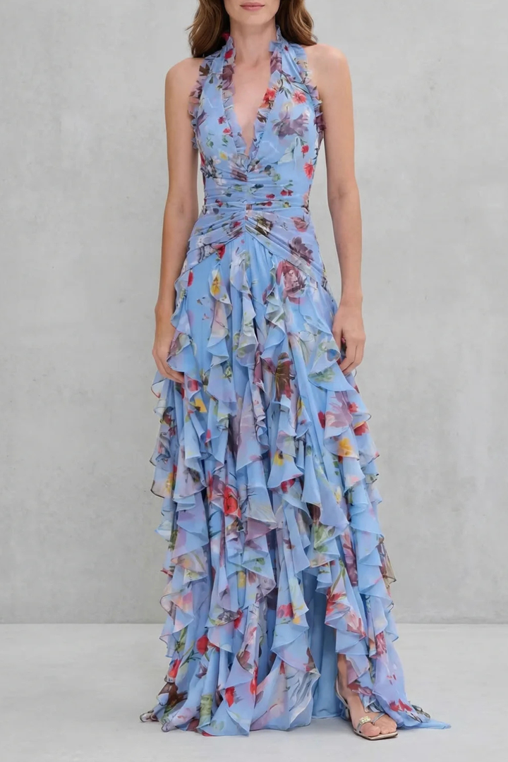 Belladina | Romantic rose cascade – Halter maxi dress