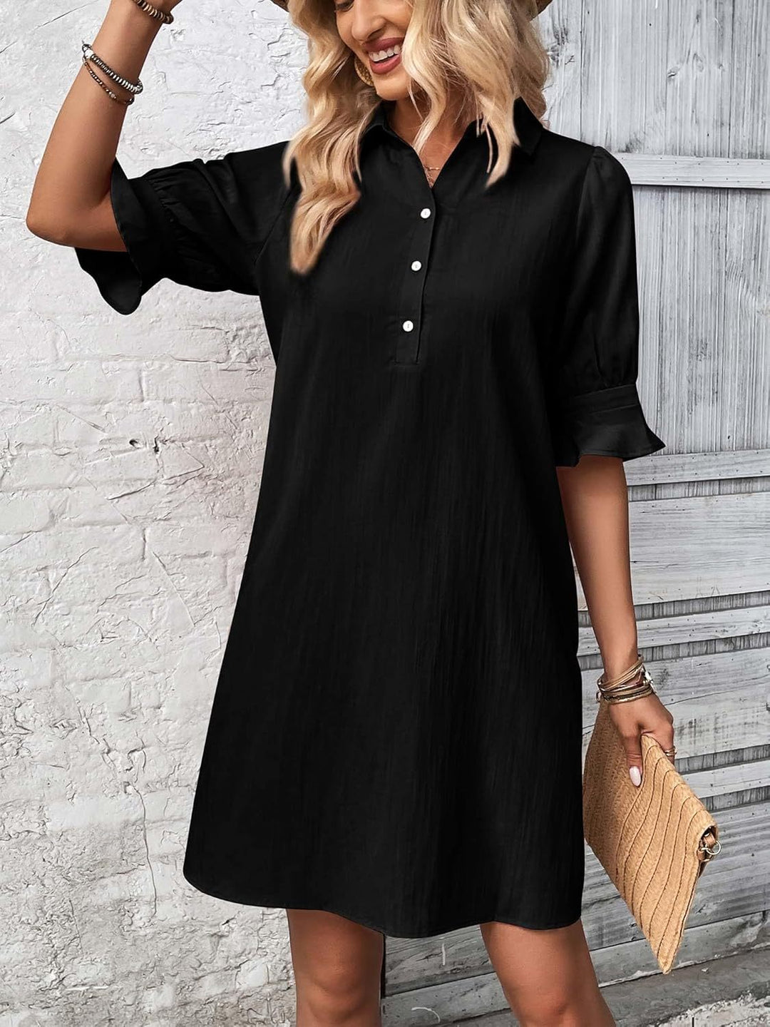 Cameron – Button-Down Ruffle Sleeve Dress