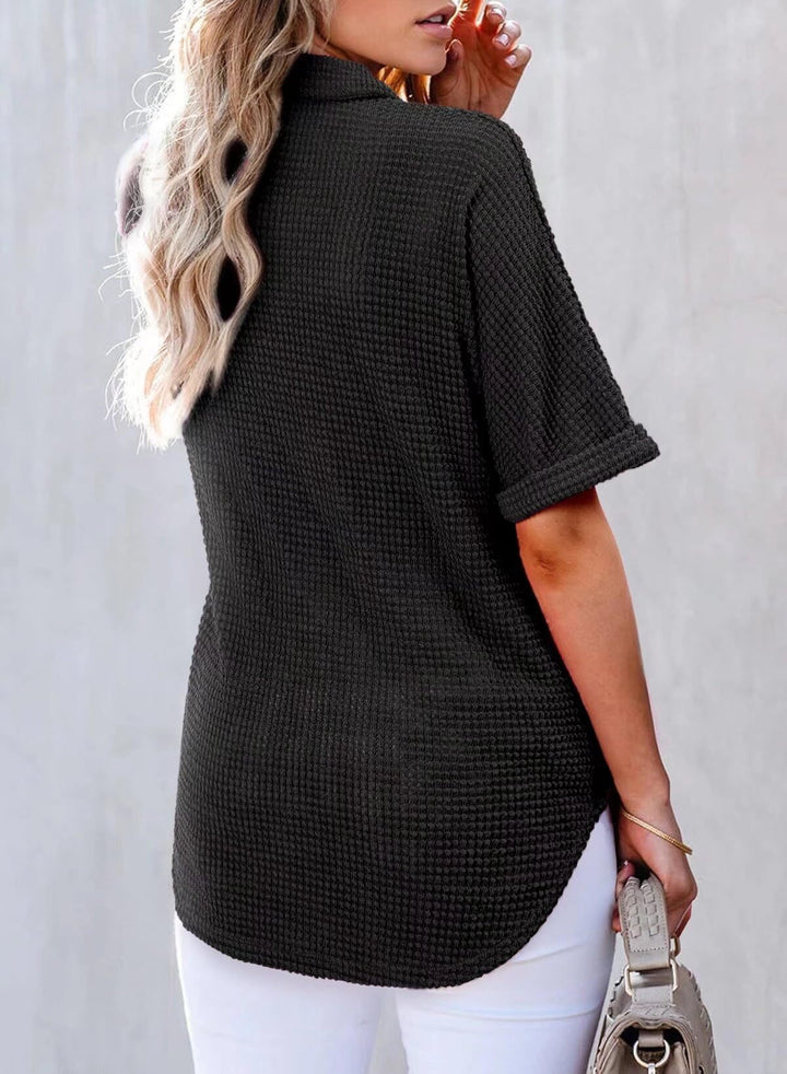 Solen – Waffle Knit Oversized Button-Up Shirt