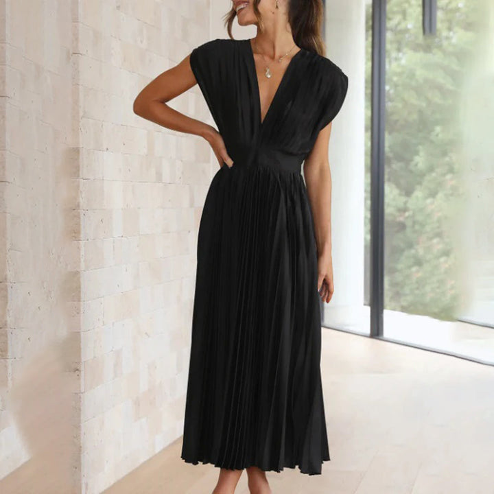Maren | Pleated Midi Dress with V-Neck