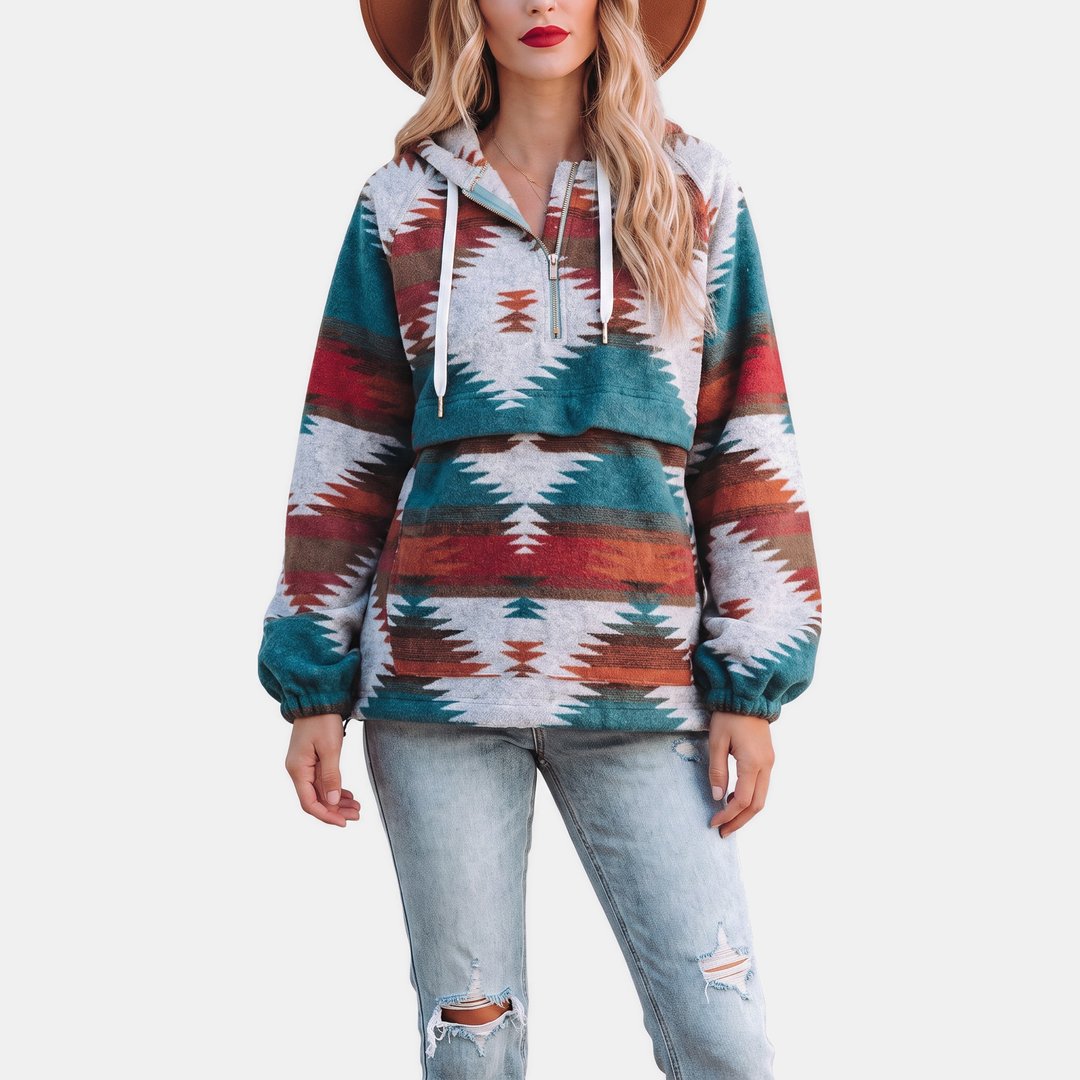 Peyton | Oversized Quarter-Zip Hoodie with Geometric Print