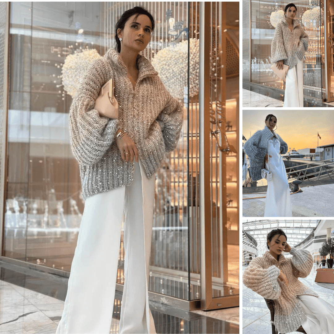 Caroline – Luxe Knit Cardigan with Shimmer Detail