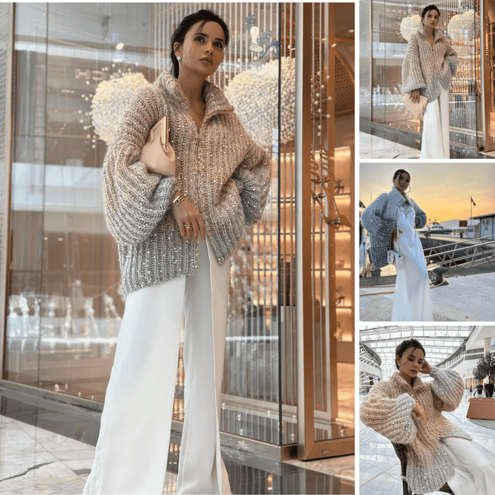 Caroline – Luxe Knit Cardigan with Shimmer Detail
