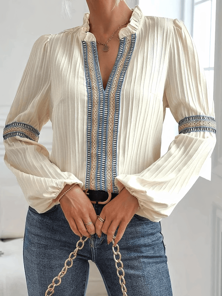 Pohima – V-Neck Embroidered Blouse