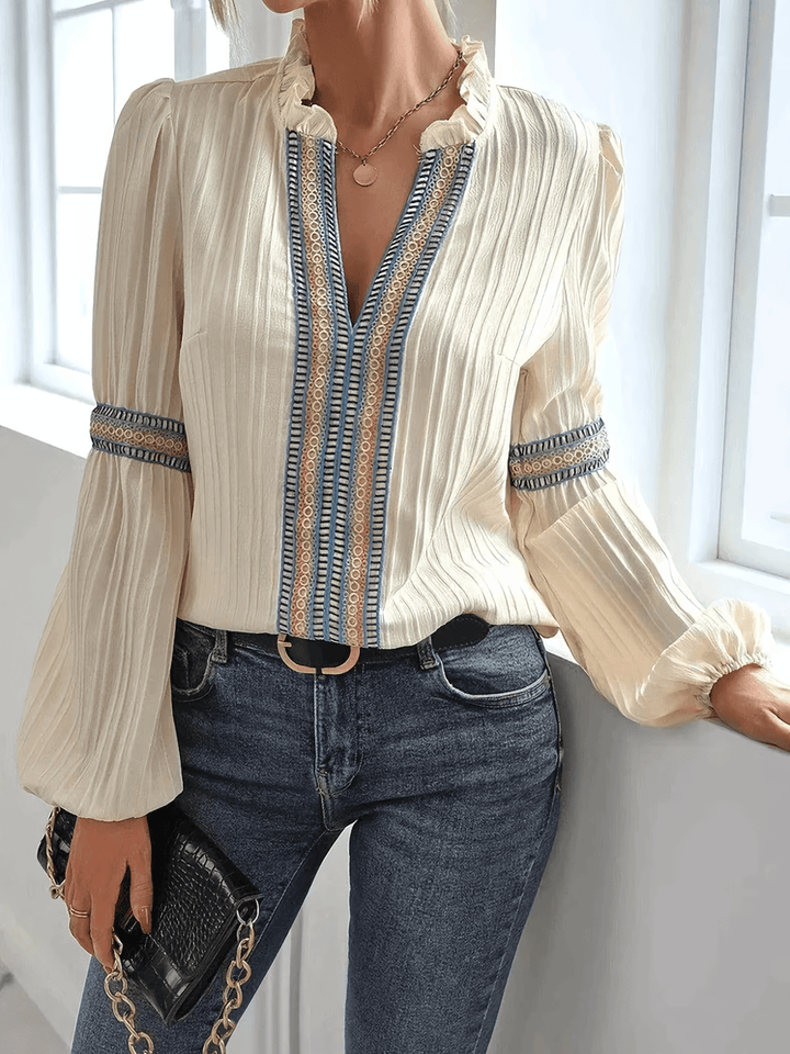 Pohima – V-Neck Embroidered Blouse