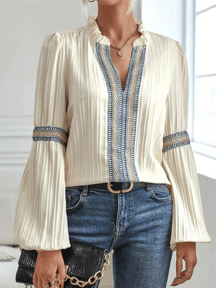 Pohima – V-Neck Embroidered Blouse