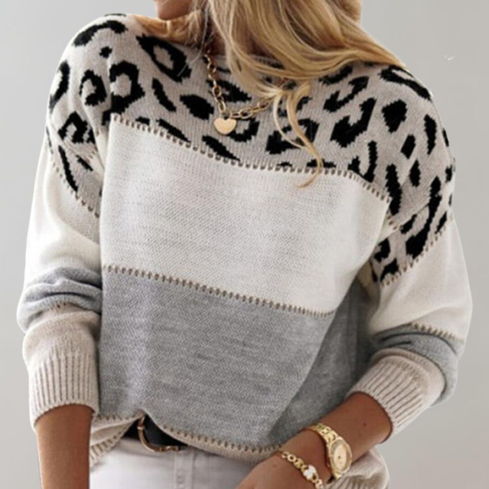 Viola | Soft Color-Block Leopard Print Sweater