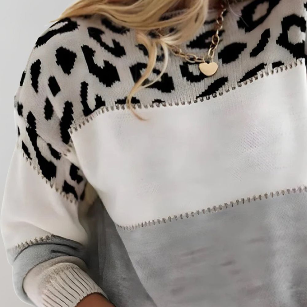 Viola | Soft Color-Block Leopard Print Sweater