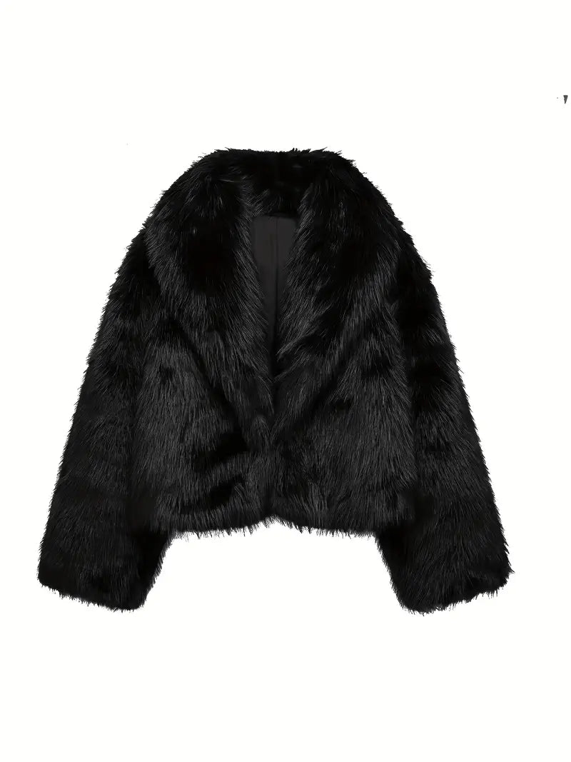 Sleek black fur jacket, exuding elegance and luxury, displayed on a plain white background.