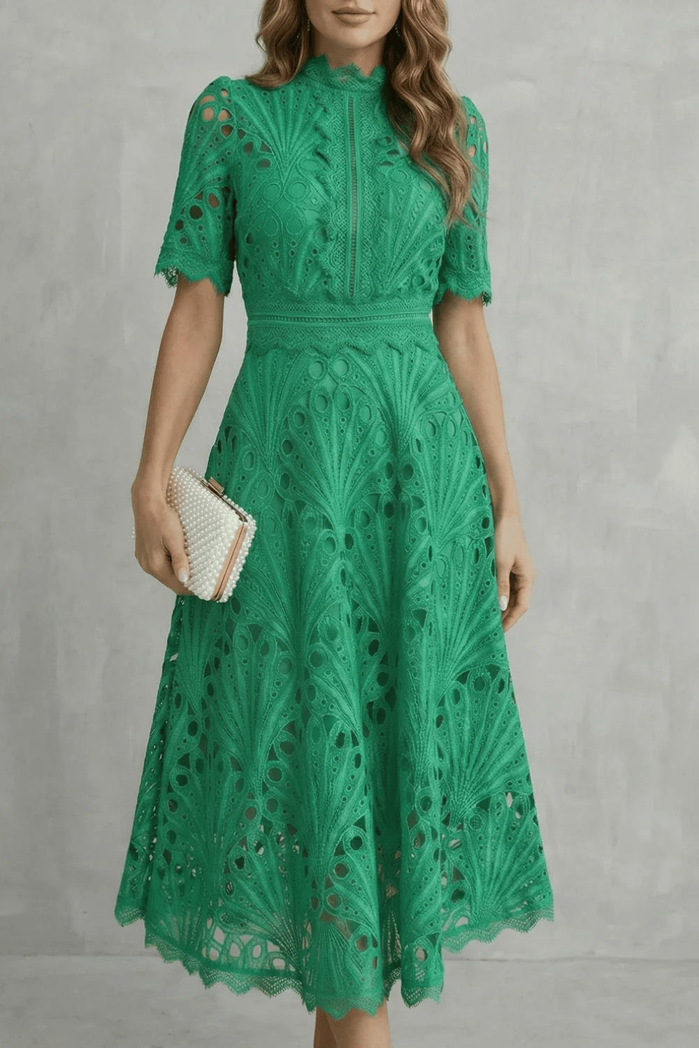 Charlisse | Ornate lace refinement – High-neck midi dress