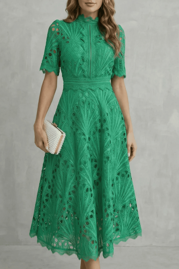 Charlisse | Ornate lace refinement – High-neck midi dress