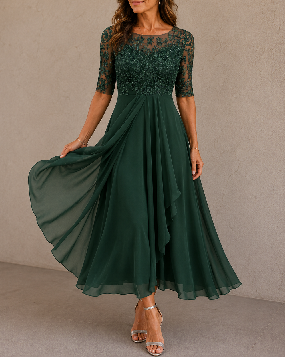 Wilma | Lace Bodice Chiffon Dress