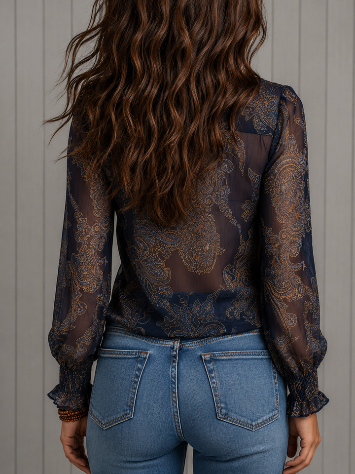 Elise | Baroque Paisley Ruffle-Neck Blouse