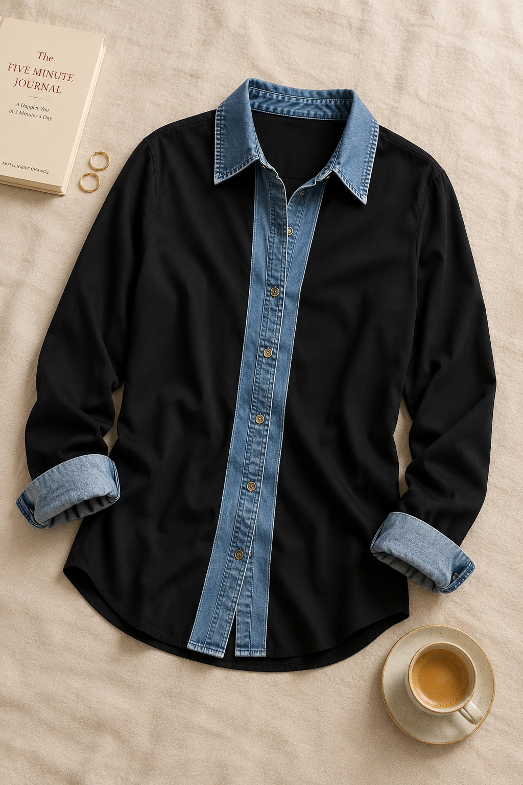 Two-Tone Trim Button-Up Shirt