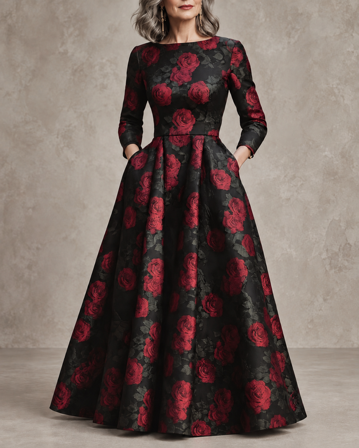 Lila | Elegant Vintage A-Line Maxi Dress with Floral Print